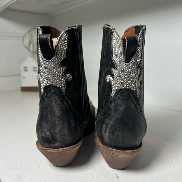 Dan Post Western Ankle Boots Women’s 9.5 Black Leather w/ Silver Inlay Cowboy - Picture 6 of 9